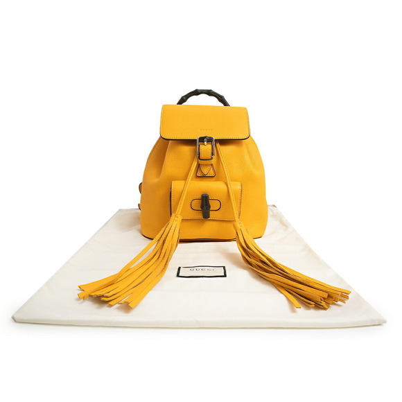 Gucci Bamboo Fringe Backpack Daypack Leather Yellow - Picture 2 of 9